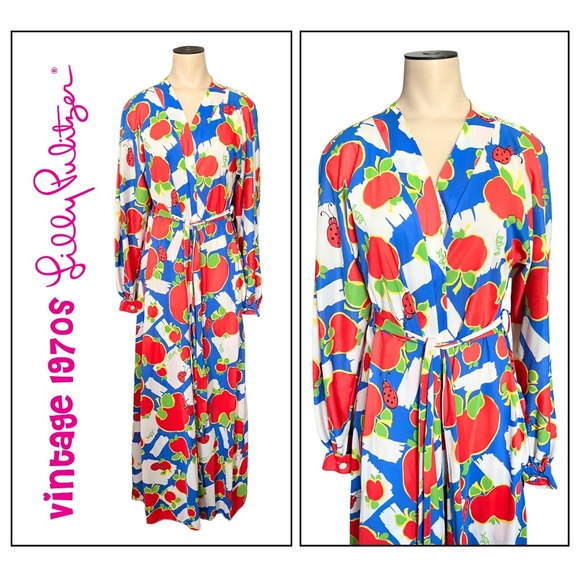 Vintage 1960s 70s Lily Pulitzer Robe Beach Coverup Ladybug Apple Print // Size M